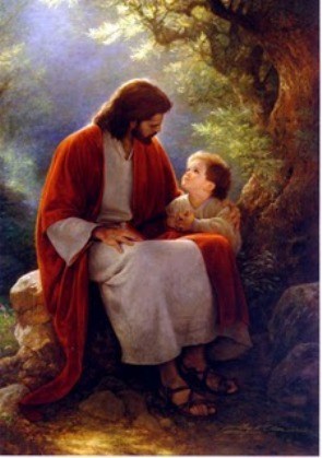 Painting of Jesus sitting with a child