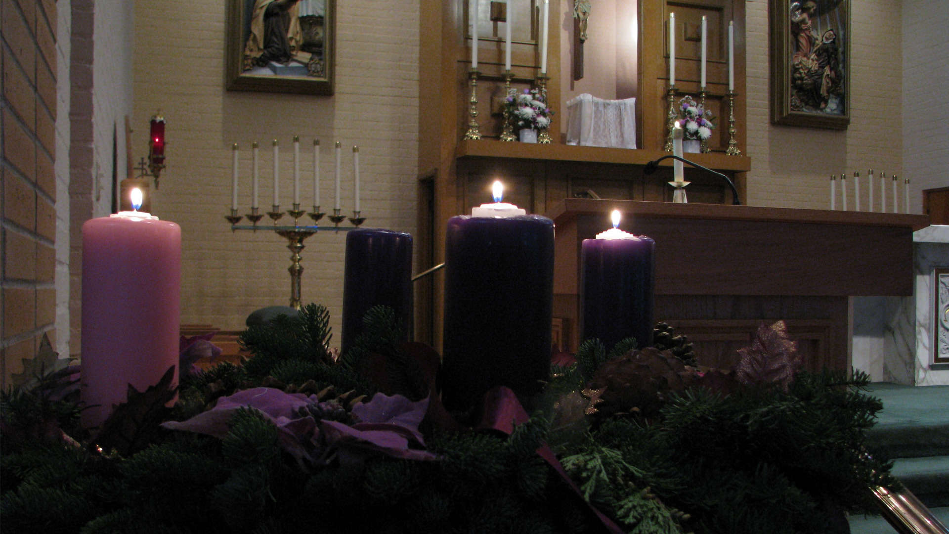 Advent wreath and candles in Chapel