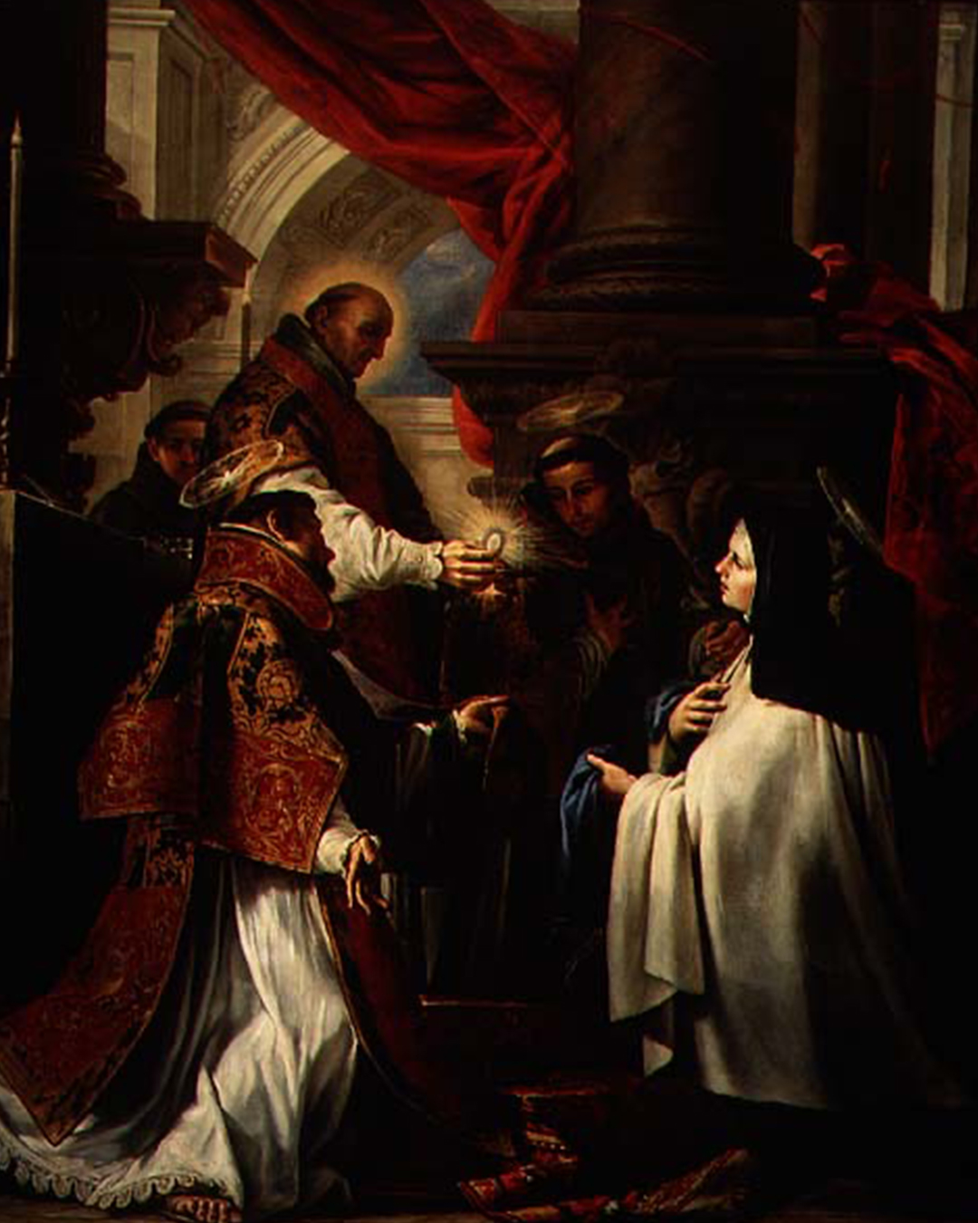 Painting of St. Teresa of Avila receiving the holy Eucharist.
