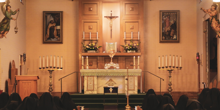 The altar and tabernacle of the sisters' chapel.